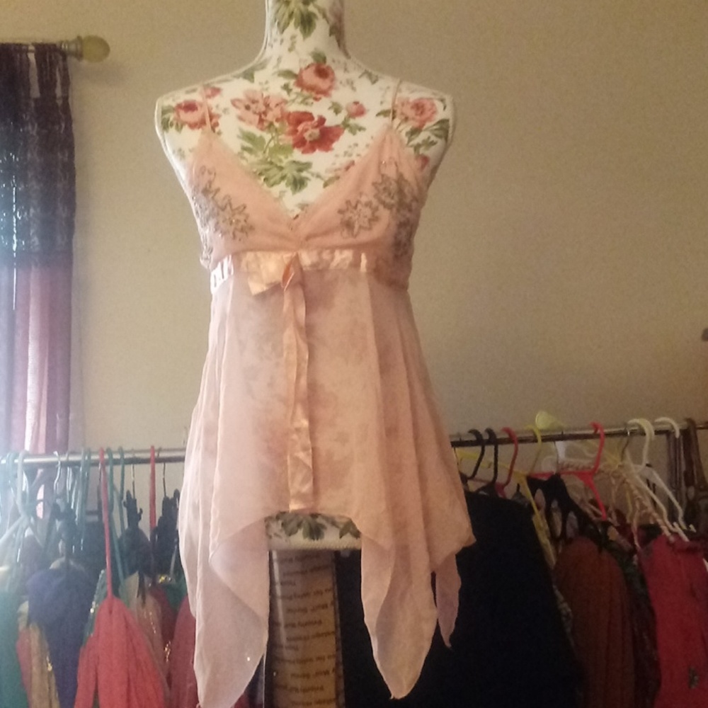 Sheer baby pink beaded 90's camisole